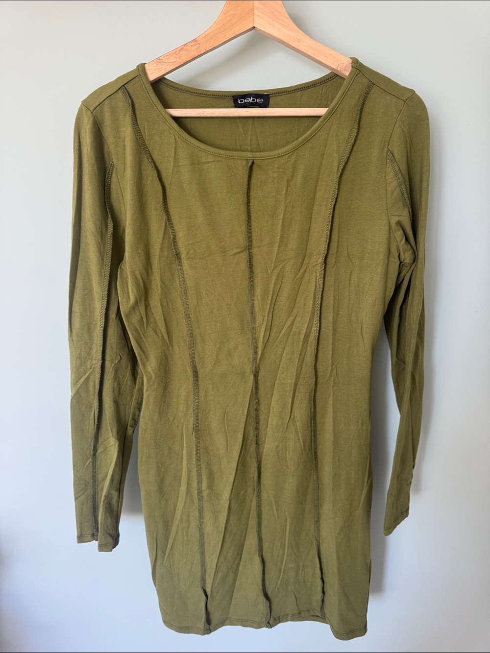 bebe Olive Long Sleeve Scoop Neck body con dress